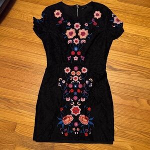 Romeo & Juliet Couture Black Dress with Floral Embroidery